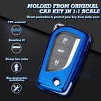 Blue TPU Folding Key Fob Holder Case with Keychain for Toyota Corolla 2014-2018