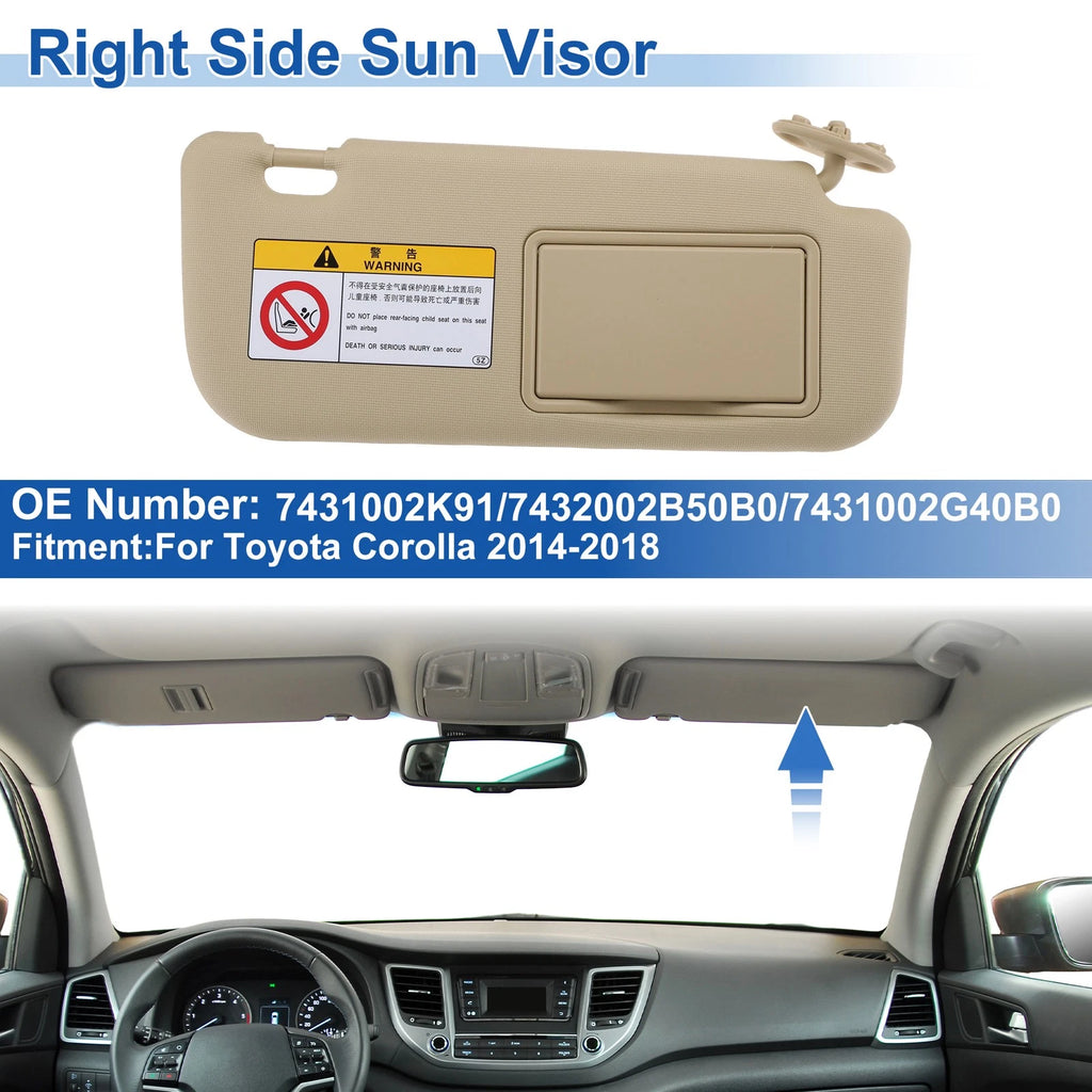 Right Side Sun Visor for Toyota Corolla (2014–2018) No. 7431002K91 Beige