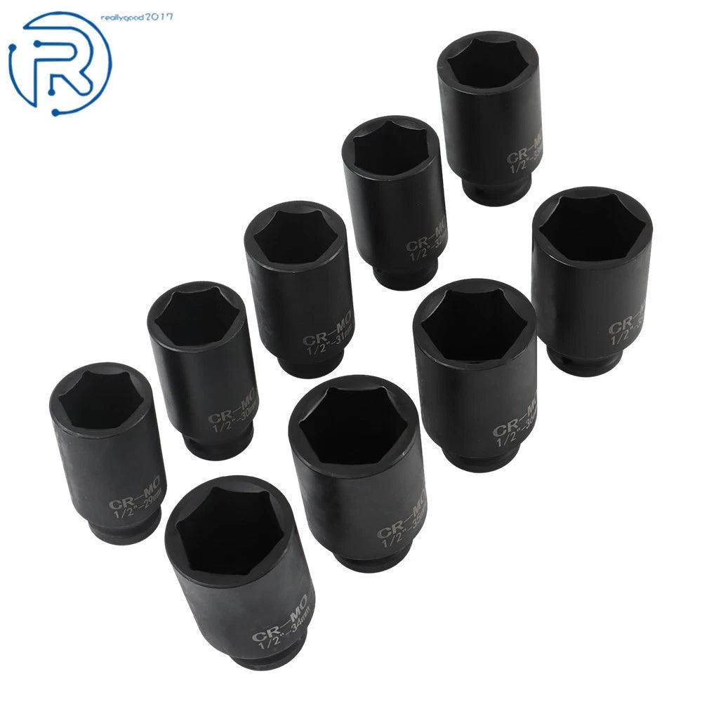 Set of 9 Deep Impact Socket Tools for Axle Hub Nut (1/2" Drive)