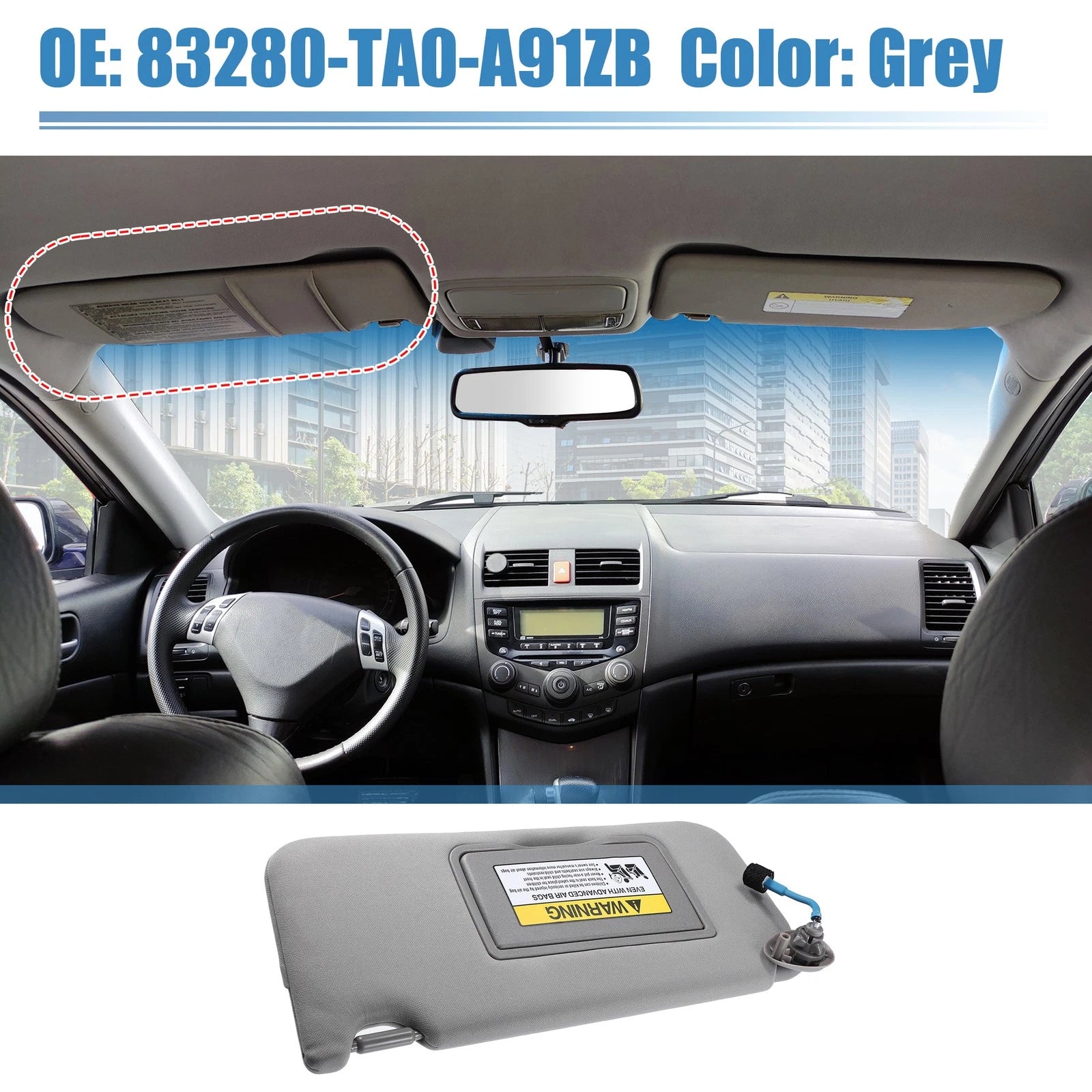 Left Driver Side Sun Visor with Light Mirror for Honda Accord (2018–2023) 83280TA0A91ZB Gray
