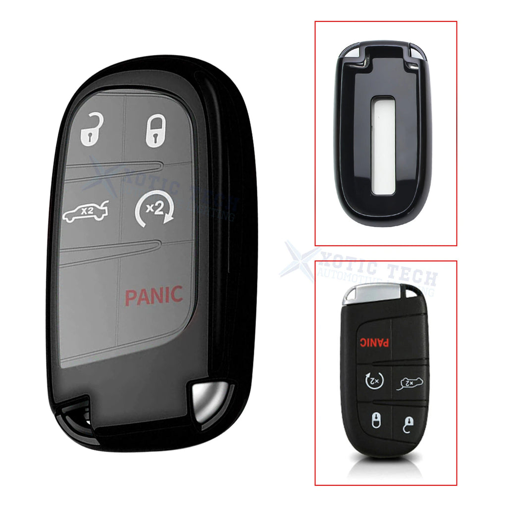 Remote Key Fob Shell Case for Dodge Jeep Chrysler (Glossy Black TPU) (2014–2024)