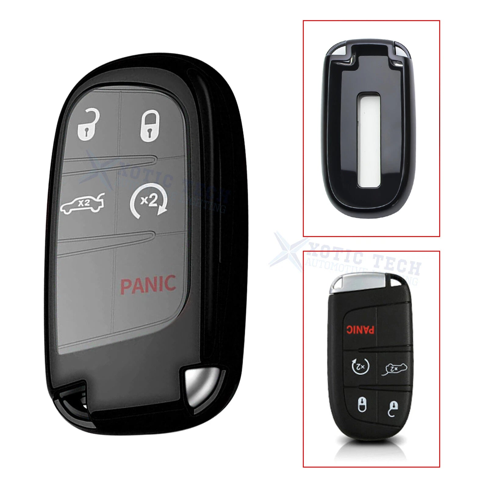 Remote Key Fob Shell Case for Dodge Jeep Chrysler (Glossy Black TPU) (2014–2024)