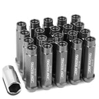 Set of 20 Open End M12x1.5 90mm Tall Gun Metal Aluminum Lug Nuts + Adapter
