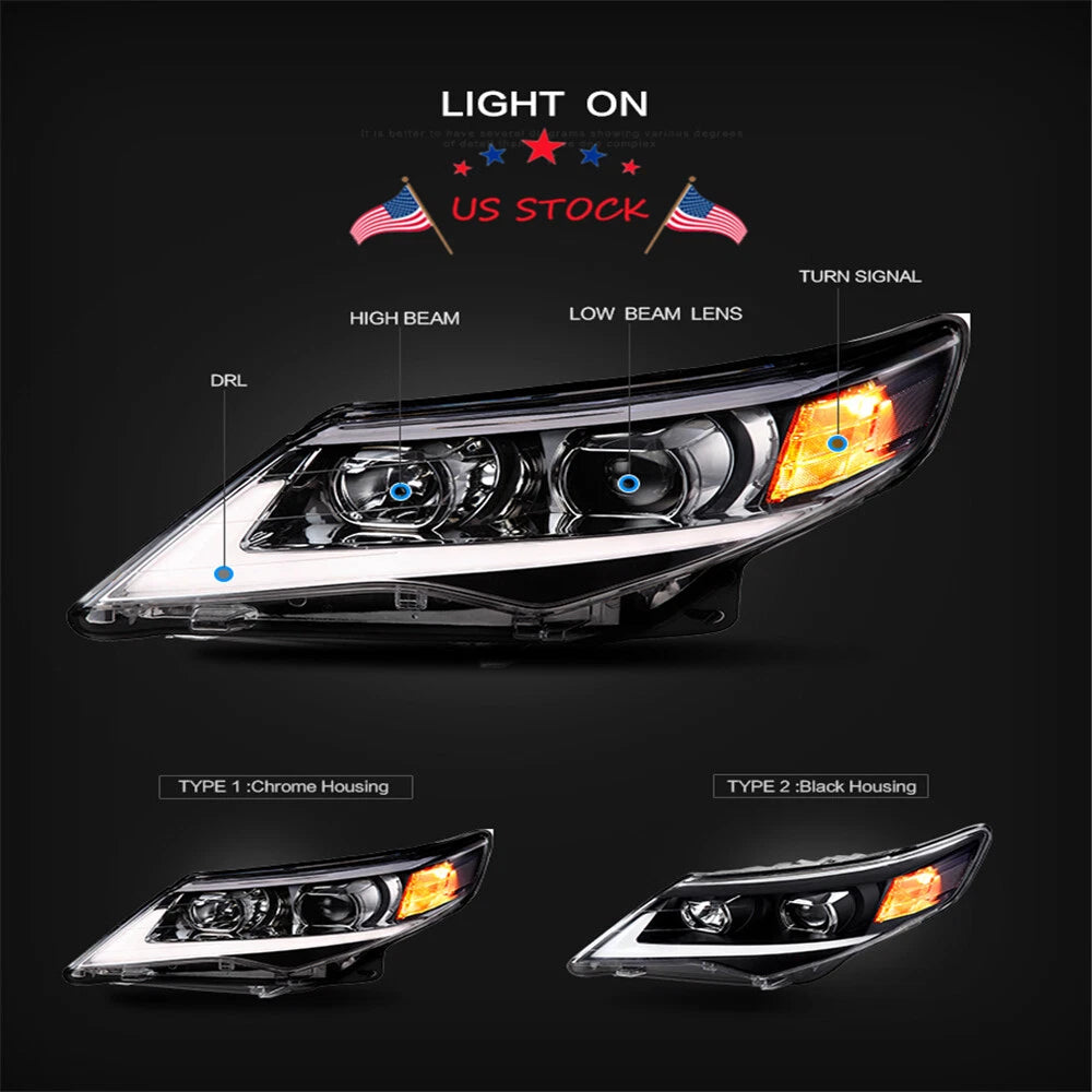 LED Halo Projector Headlights for Toyota Camry (2012–2014)