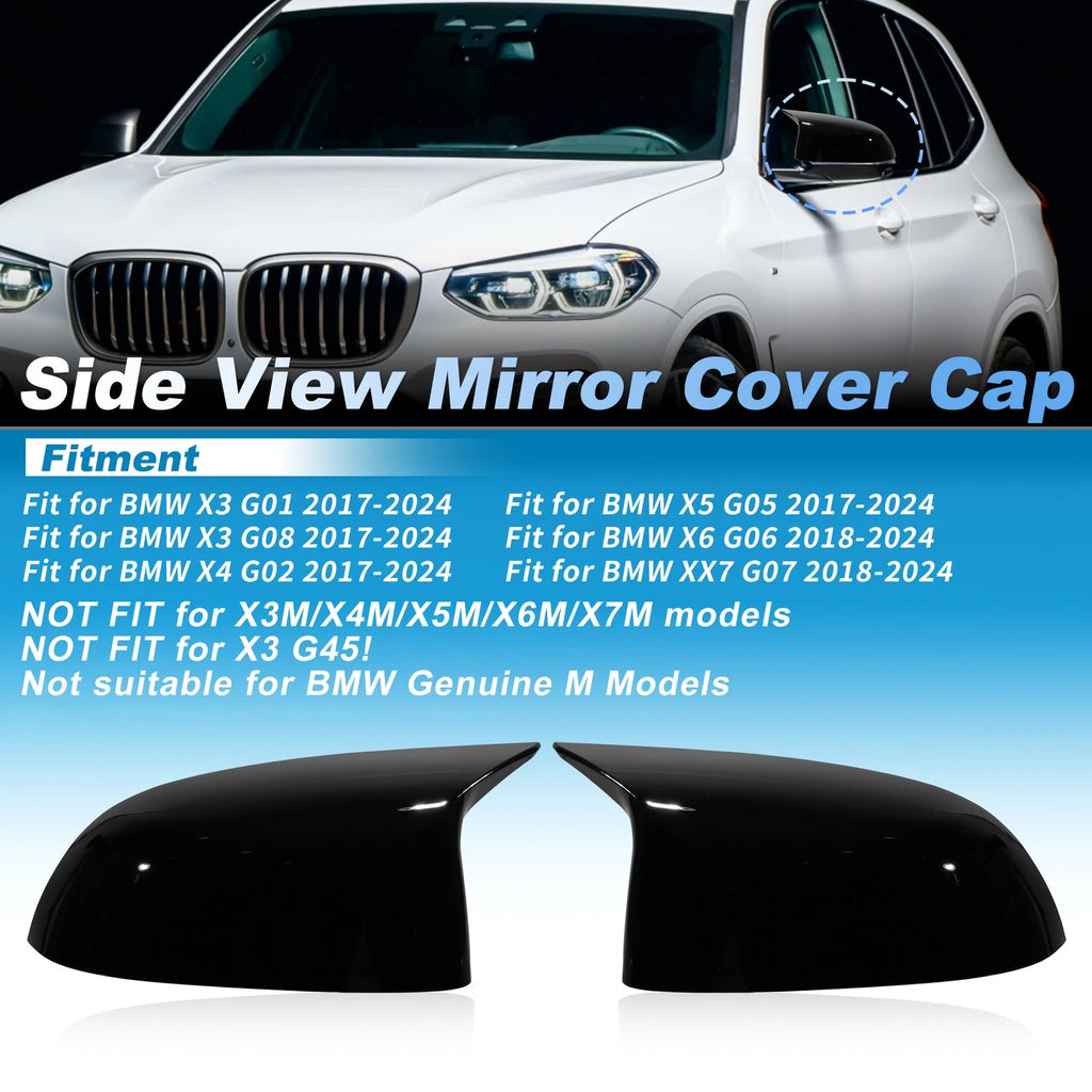 1 Pair Gloss Black Side Mirror Cover Cap for BMW X3 G01 X4 G02 X5 (2017–2024)