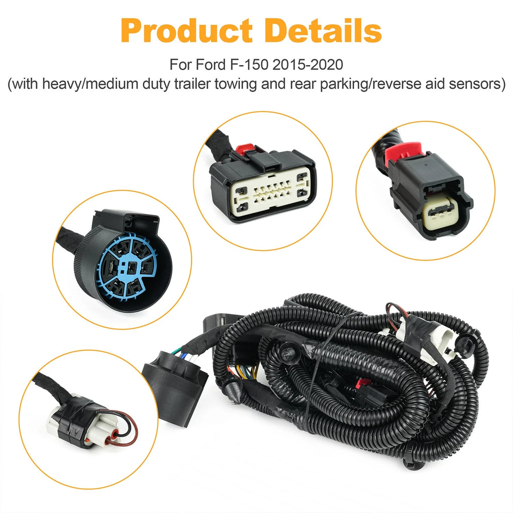 Rear Bumper Trailer Wiring Harness for Ford F-150 (2015–2020) with Park Aid