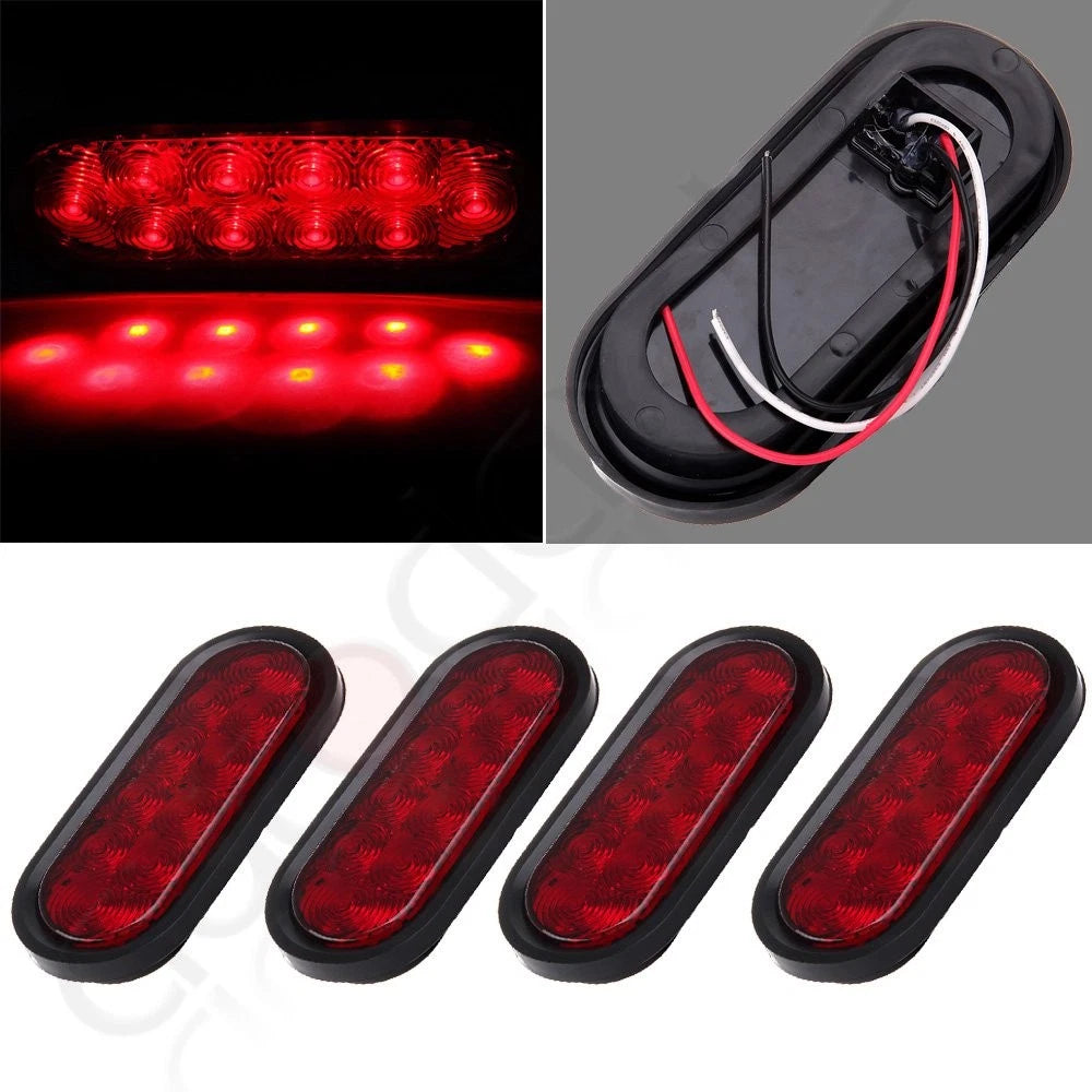 Set of 4 LED Red 6" Oval Flush Mount Tail Light Marker for Trailer