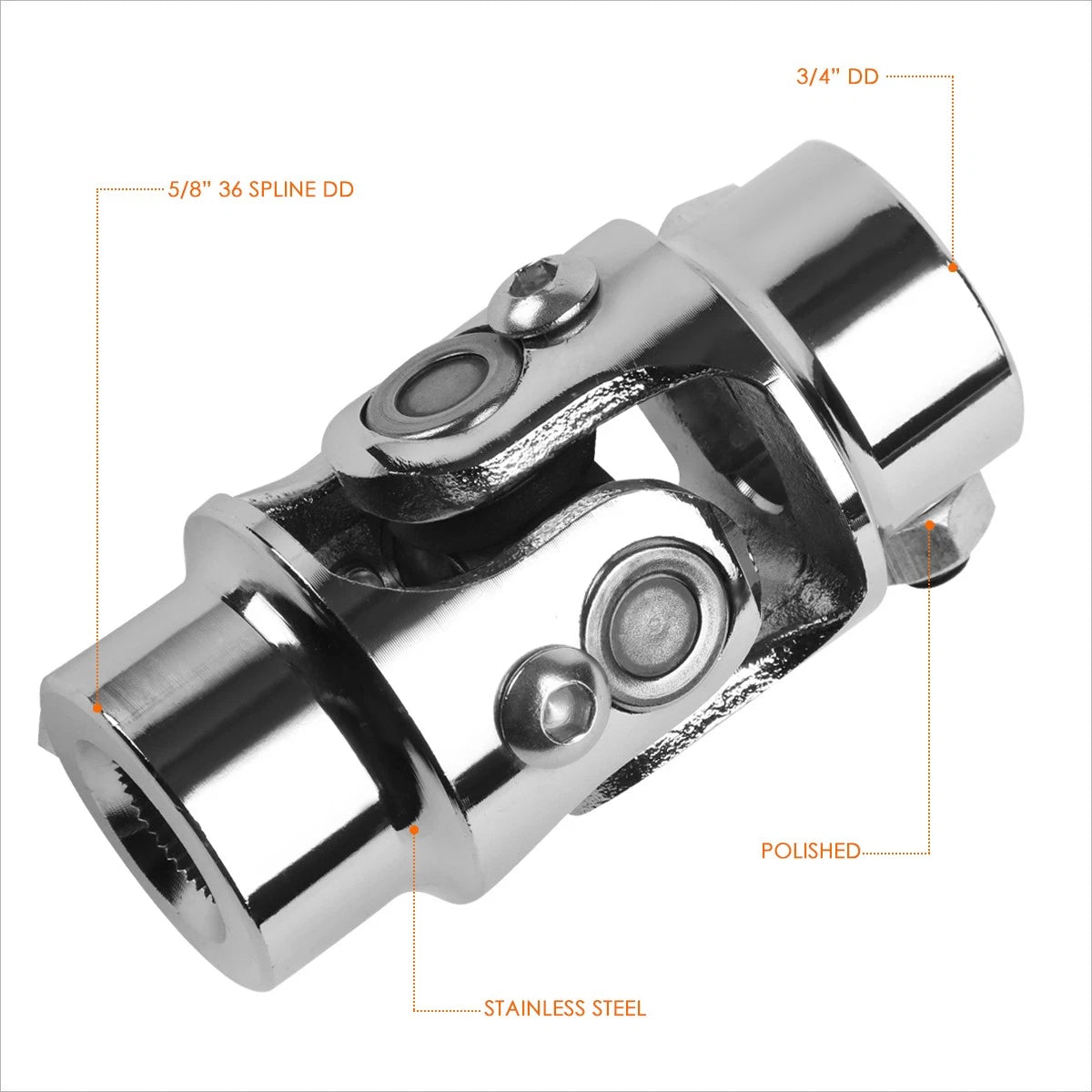 Steering U-Joint Kit 5/8" 36 Spline to 3/4" DD Stainless Steel