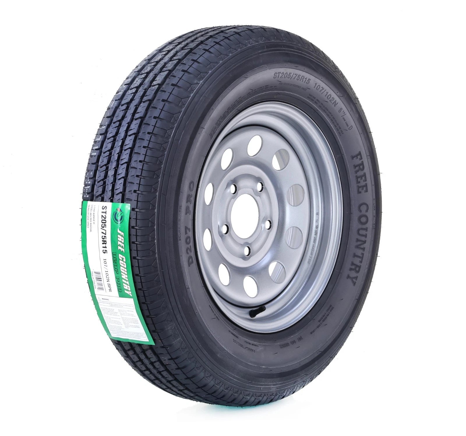 FC Trailer Tire Assembly ST205/75R15 8-Ply D 107M 5 Lug for Trailer