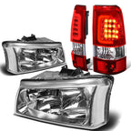 Chrome Clear Corner Headlight & Red 3D LED Tail Light Kit for Silverado (2003–2007)