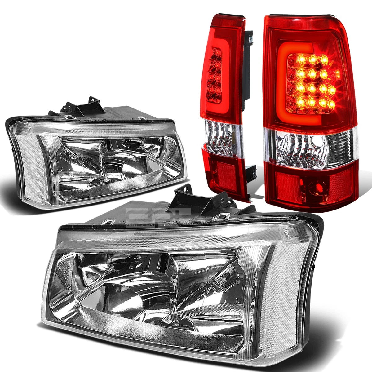 Chrome Clear Corner Headlight & Red 3D LED Tail Light Kit for Silverado (2003–2007)