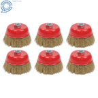 Set of 6 Crimped Wire Cup Wheel Brushes for Grinders, 5/8"-11 Arbor