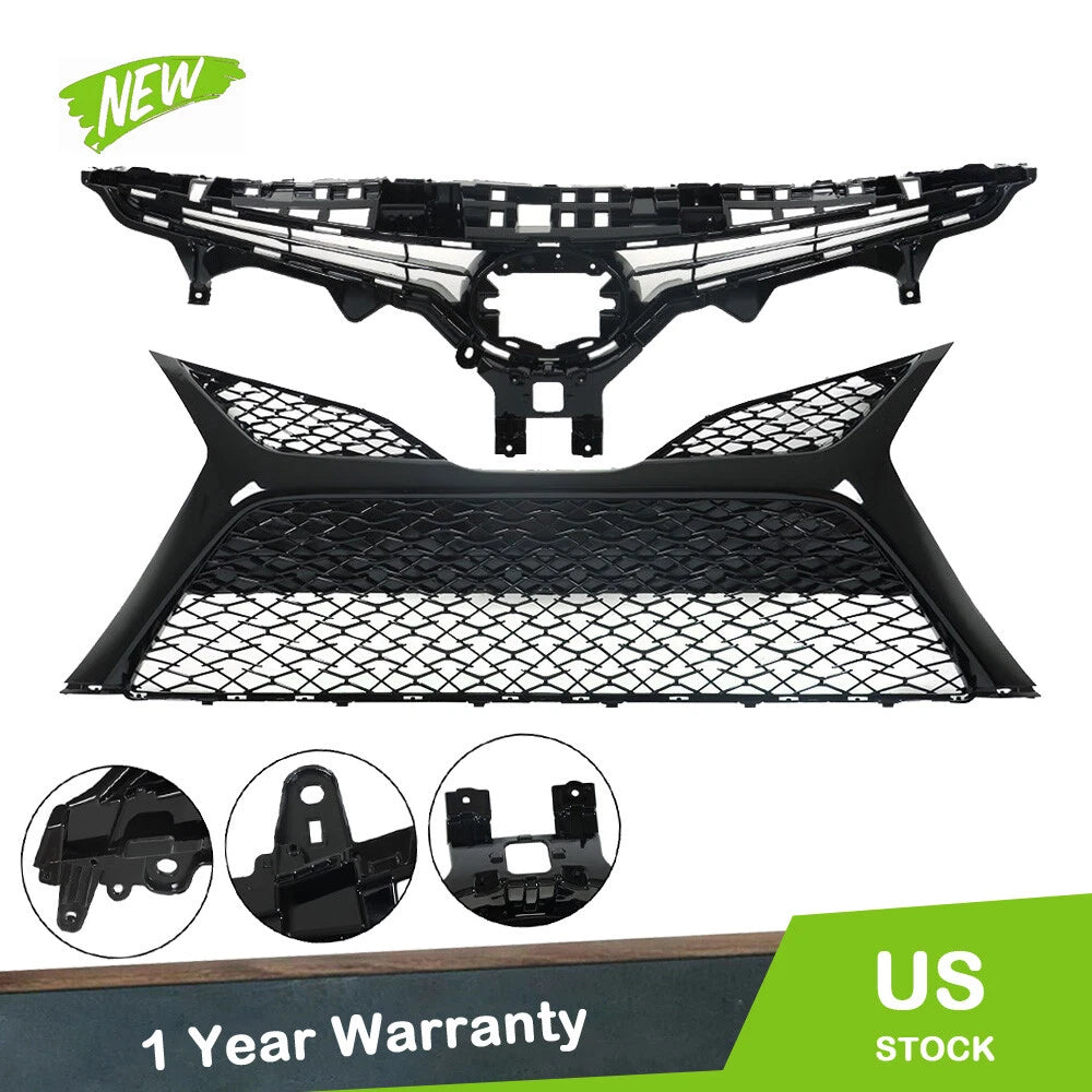 Front Bumper Upper + Lower Grille for Toyota Camry SE XSE (2018–2019)