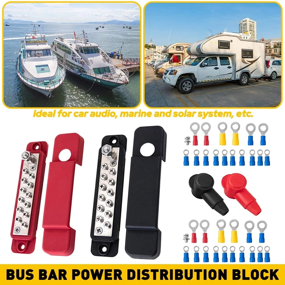 12 Point Busbar Power Distribution Block 180A 12V for Car Boat Marine EV