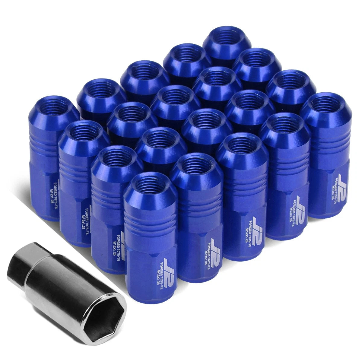 20Pcs J2 7075 Forged Aluminum M12x1.25 Close-End Lug Nut Set w/Adapter Key Blue for