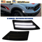 Smoked Lens White LED Front Fender Side Marker Lights for Ford Ranger (2019–2022)