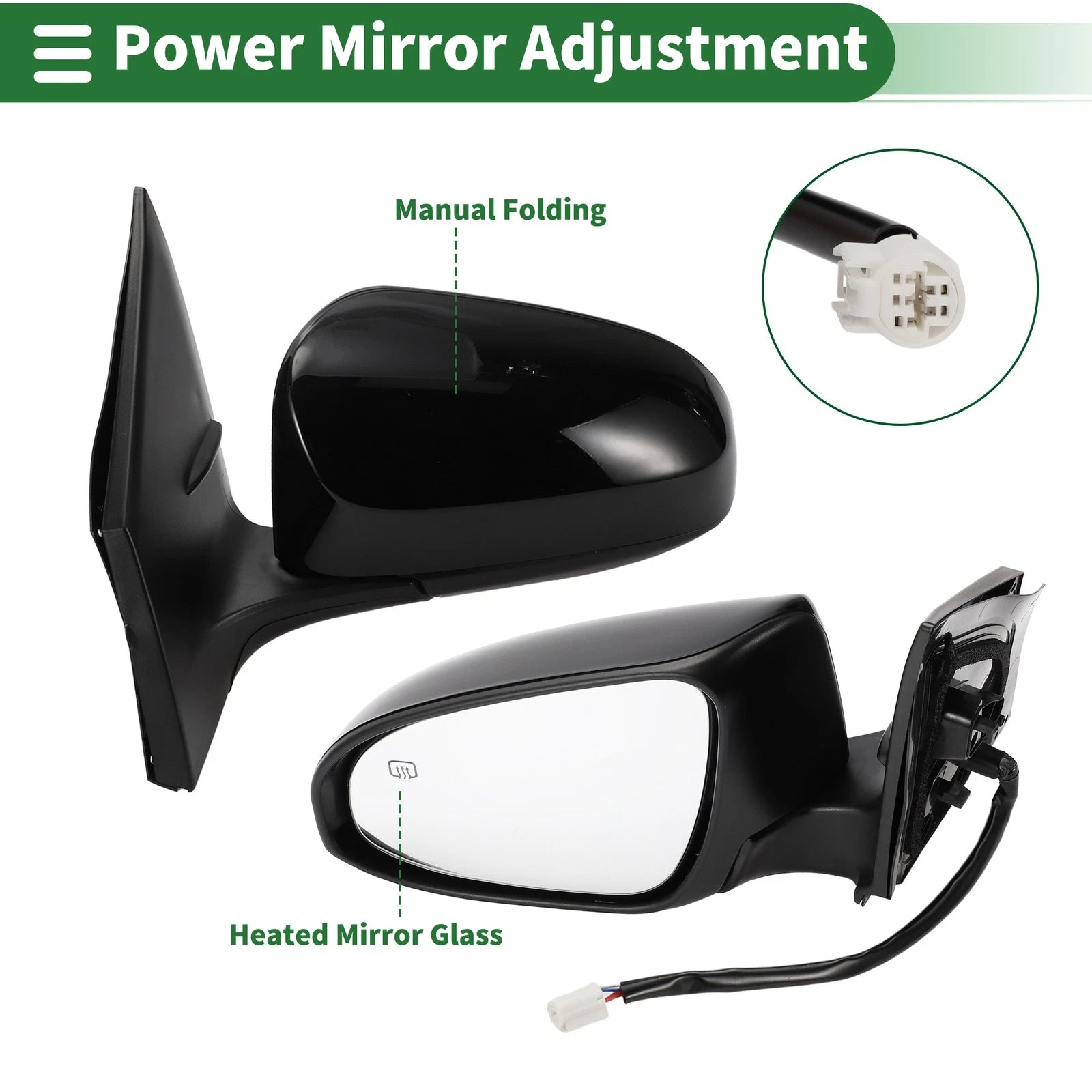 Left Door Mirror for Toyota Corolla (2014–2019) Manual Folding Gloss Black