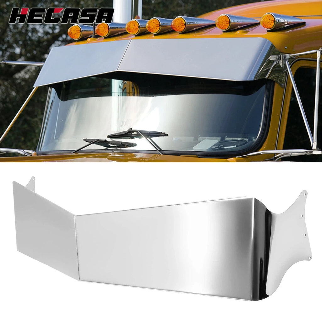 Silver Drop Sun Visor for Peterbilt 377 378 379 335 386 (304 Stainless Steel)