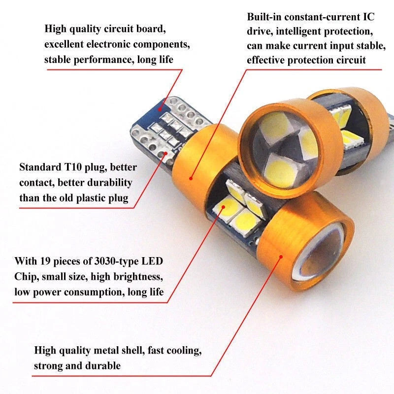 Pair T10 168 194 2825 19SMD LED Bulbs for Amber Car Position Lights