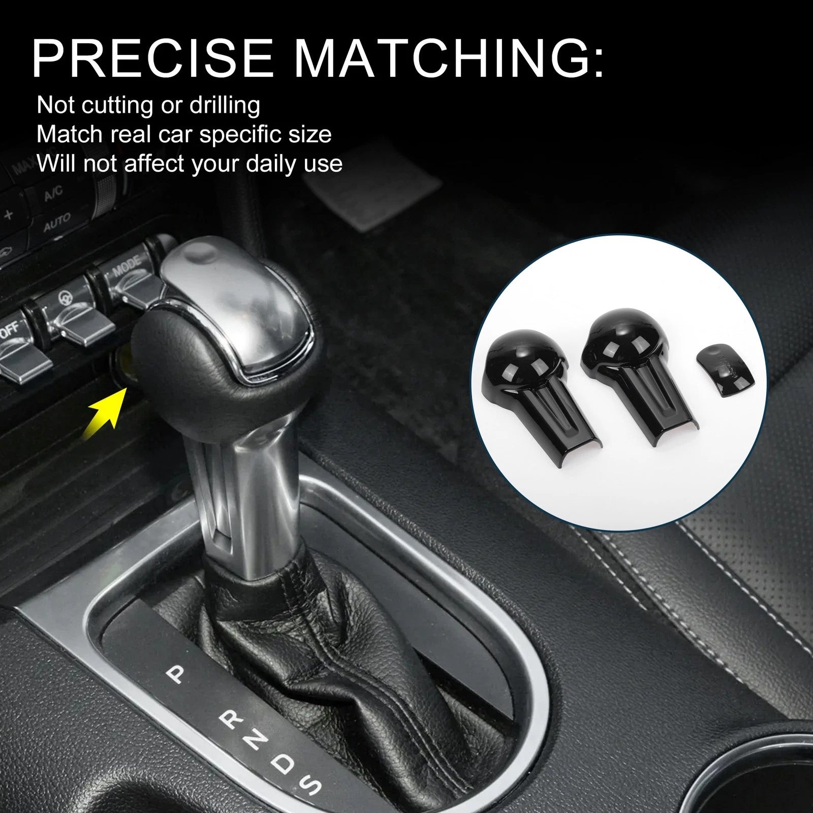 Gear Shift Knob Decorator Cover for Ford Mustang (2015–2023) Black