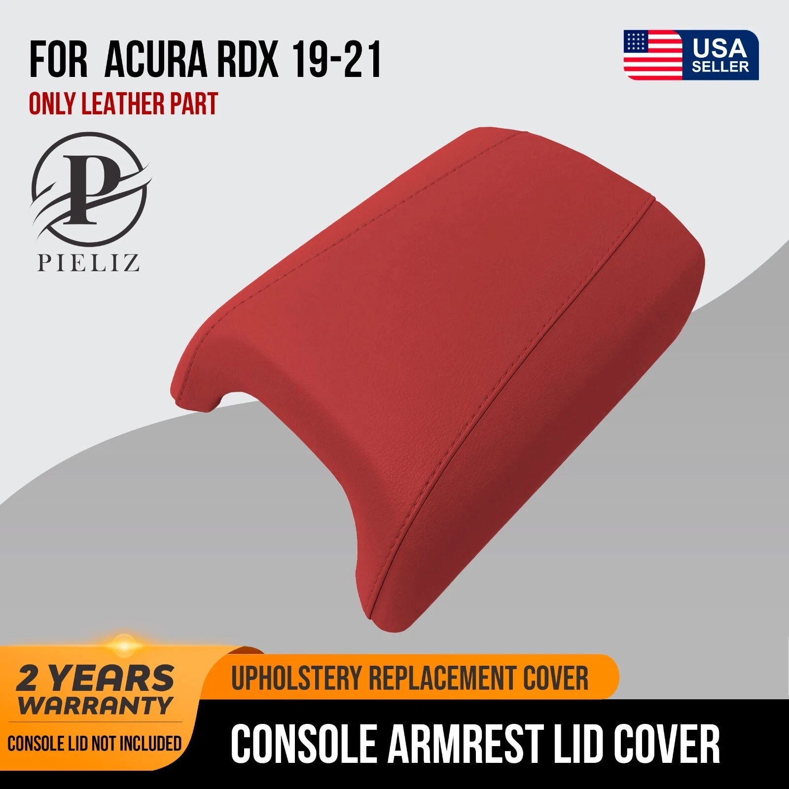 Center Console Armrest Lid Cover for Acura RDX (2019–2021) Red PVC Leather