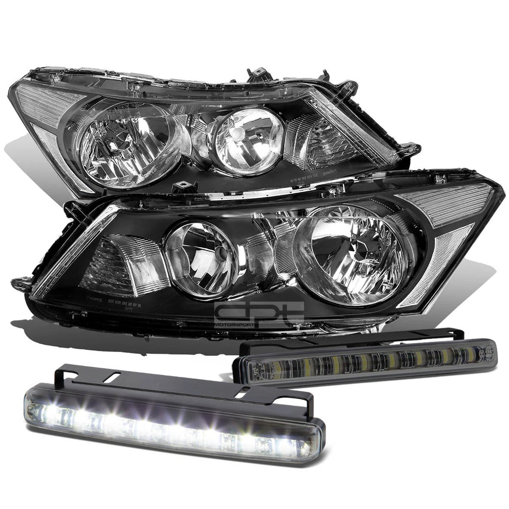Black Housing Headlights + Clear Corners + Smoked LED Fog Light Kit for Accord (2008–2012)