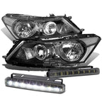 Black Housing Headlights + Clear Corners + Smoked LED Fog Light Kit for Accord (2008–2012)