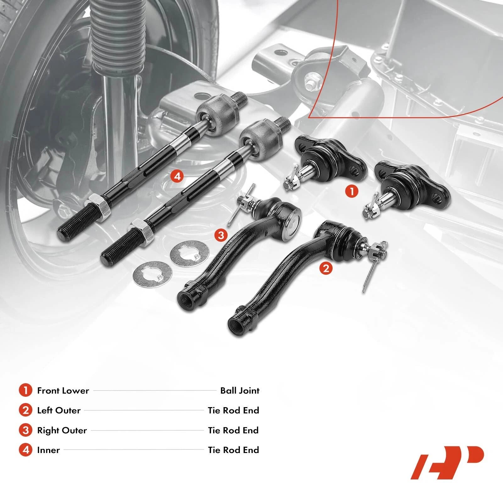 6x Front Ball Joints & Tie Rod End Kit for Hyundai Tucson (2005–2009)