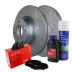 Front Brake Kit 330mm Drilled Rotors TRW Low-Met Pad for BMW E91 E92 F23 F30 F36 (2007–2019)