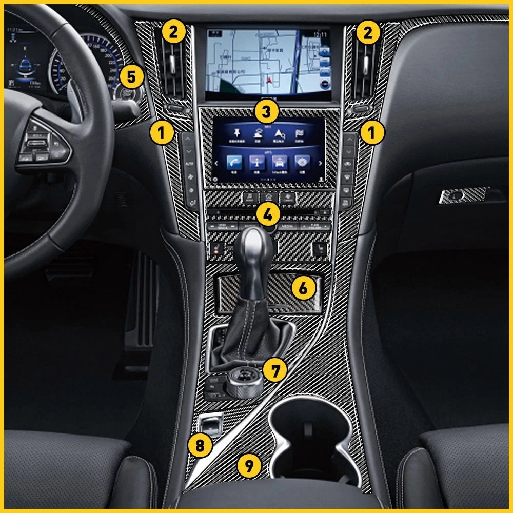 11X Carbon Fiber Decals for Infiniti Q50 Q60 (2014–2019) Inside Trim V