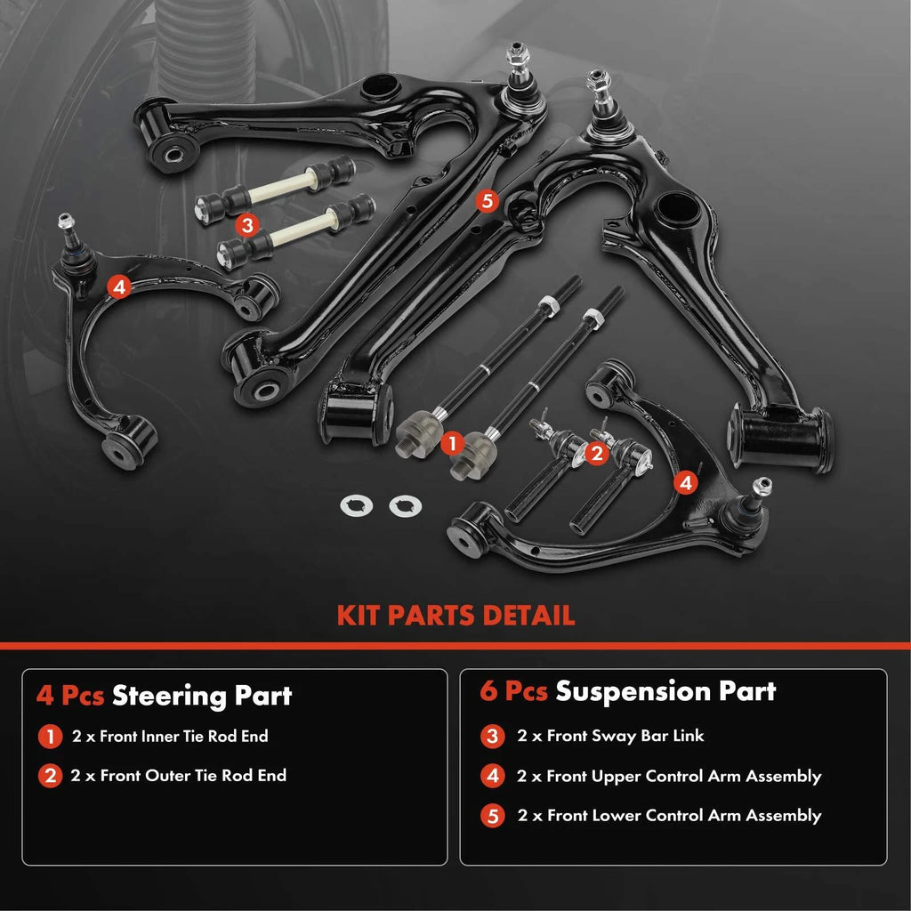 10x Front Control Arm, Sway Bar Link & Tie Rod for Chevy GMC Silverado