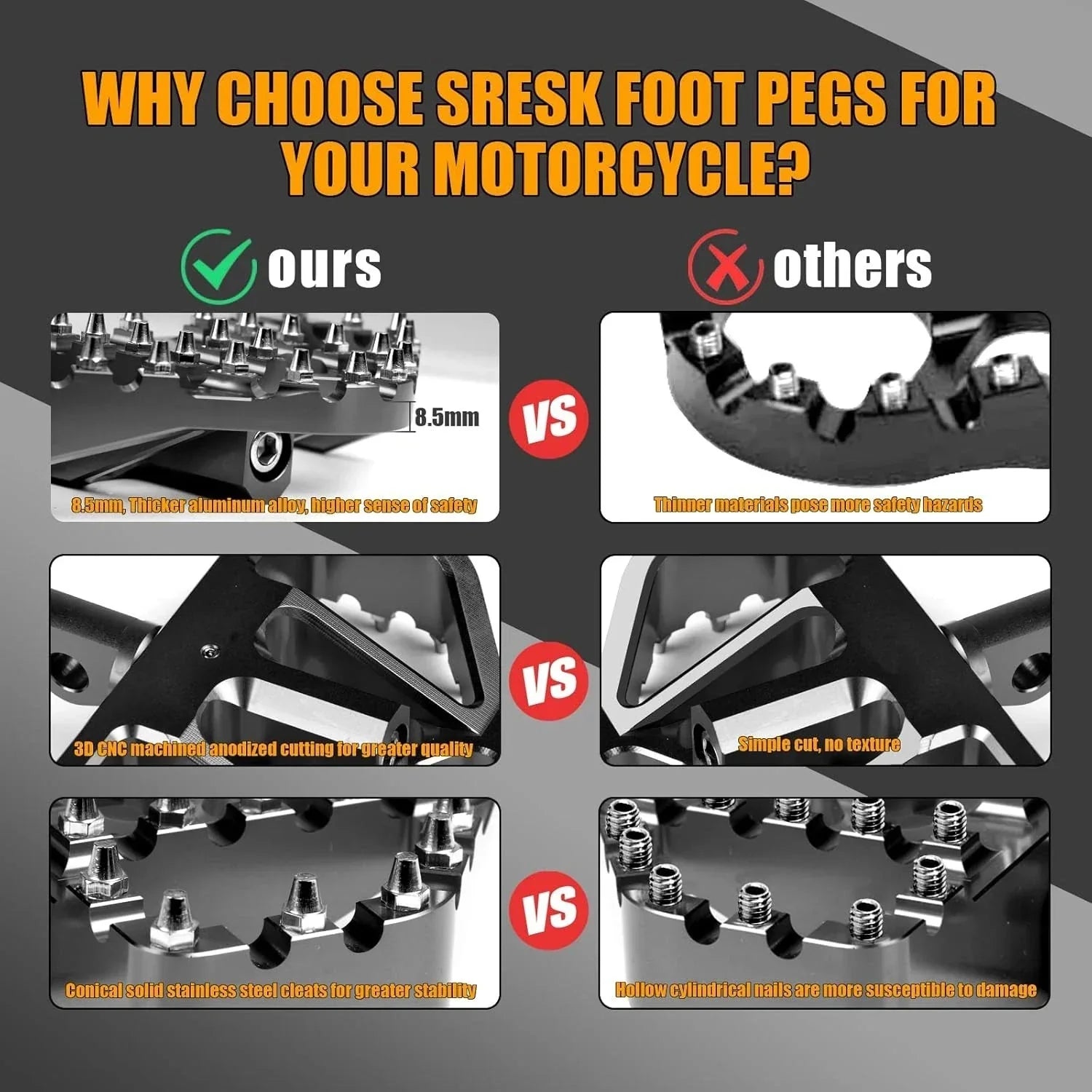 Wide Fat Foot Pegs MX Style for Harley Dyna, Touring, Sportster, Softail