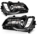 Set of 2 Black Halogen Headlights for Chrysler 300 (2015–2023)