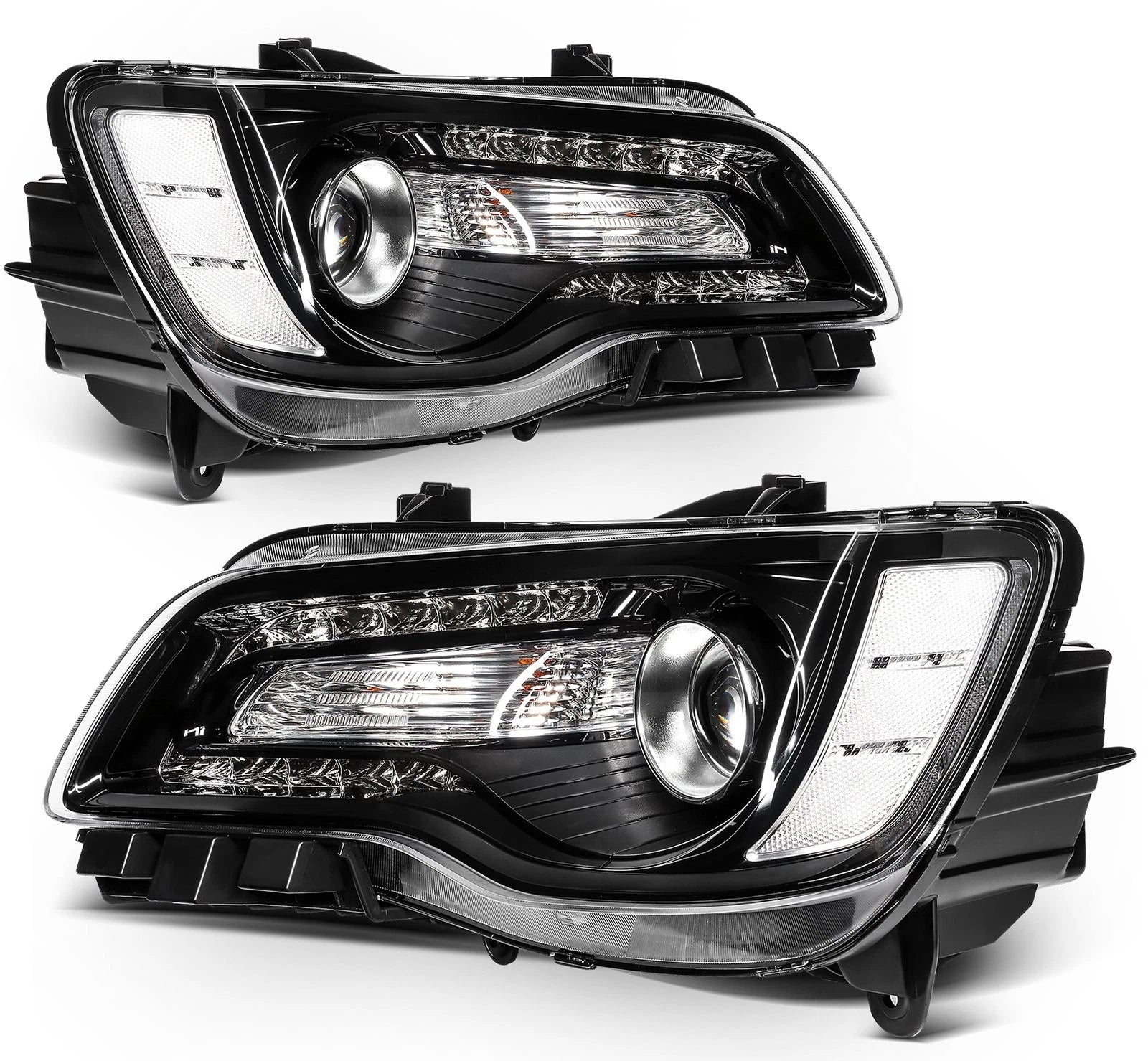 Set of 2 Black Halogen Headlights for Chrysler 300 (2015–2023)