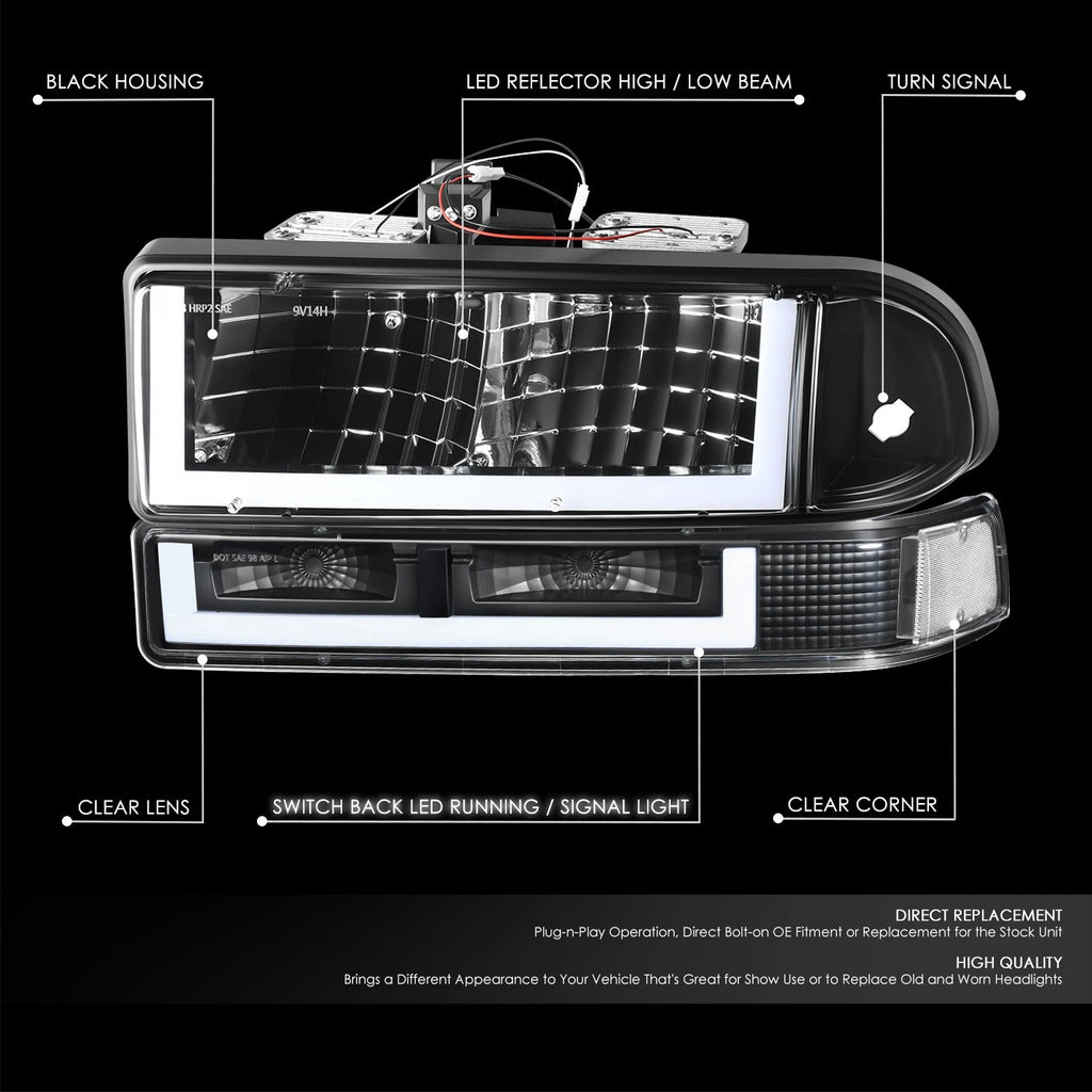 U-Shape LED DRL Switchback Headlights for Chevy Blazer/S10 (1998–2004)