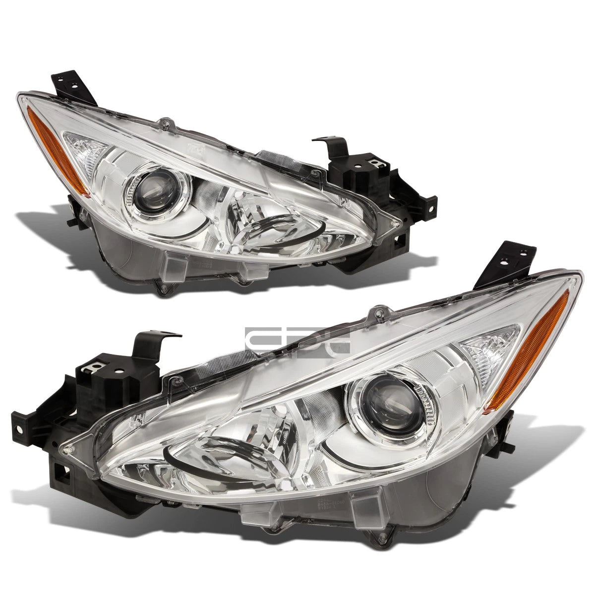 Pair Chrome Housing Amber Corner Projector Headlights for Mazda 3 (2014–2016)