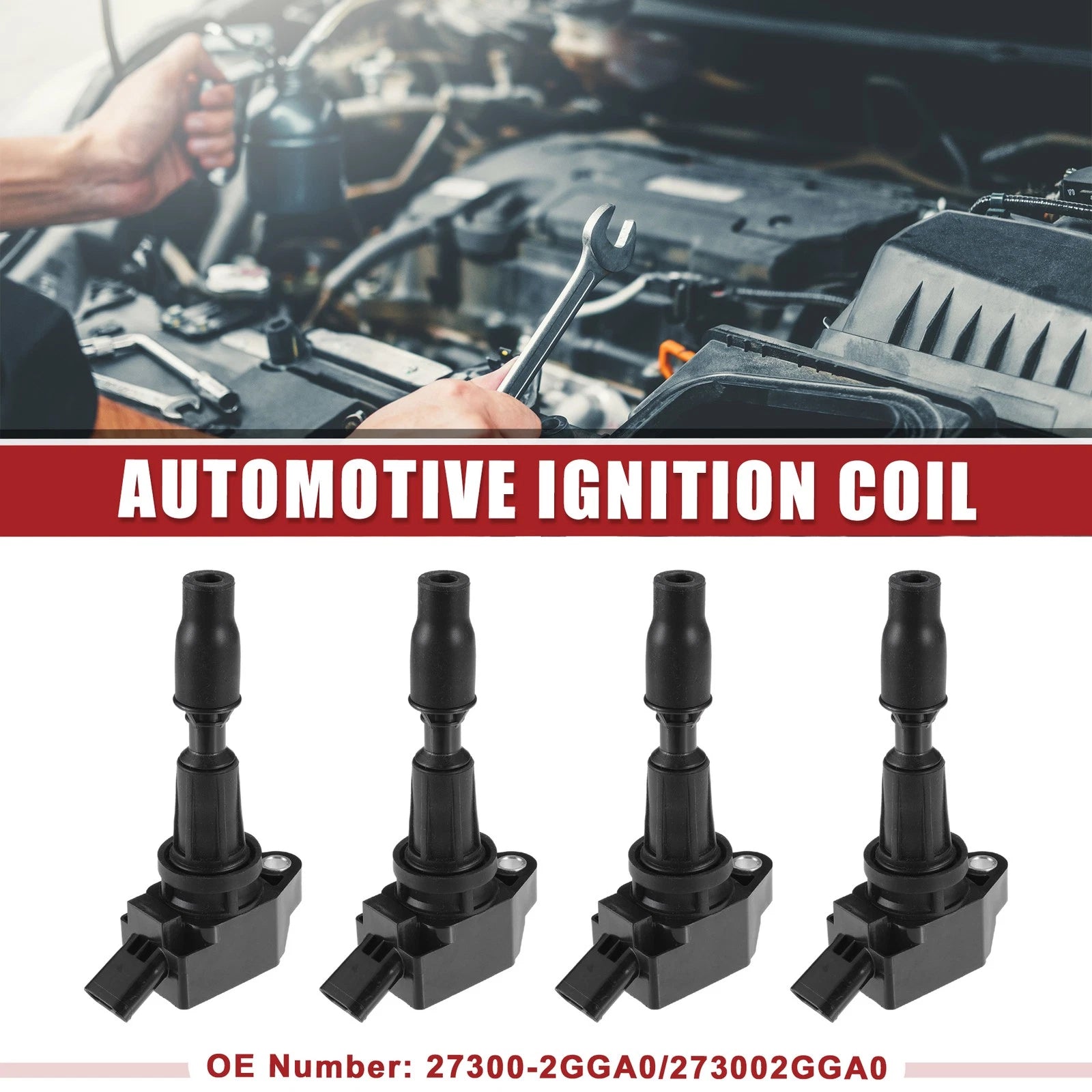 Set of 4 Ignition Coils for Kia Optima (2016–2020) No. 273002GGA0 Black