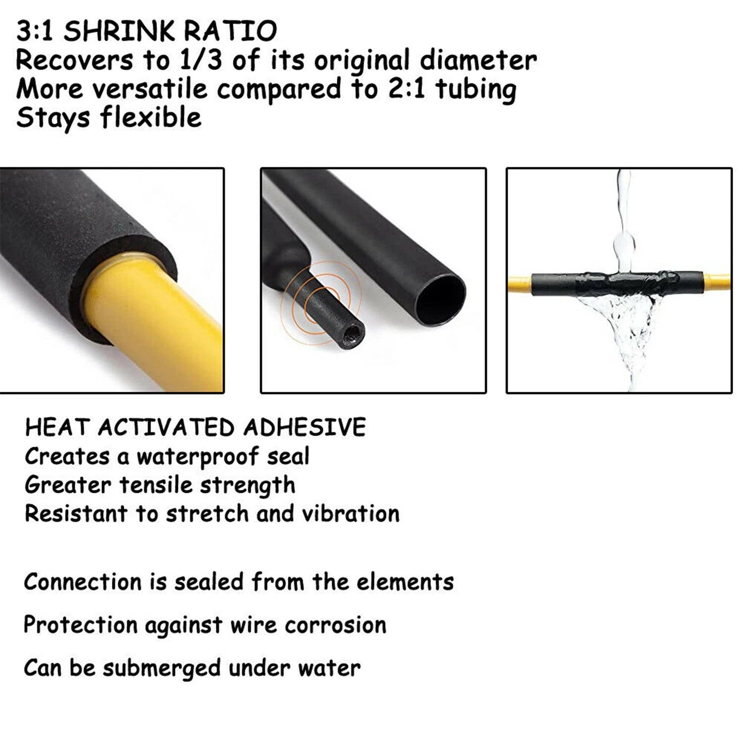 Heat Shrink Tubing for Marine Grade Wire Wrap (3:1) - Waterproof Adhesive Glue