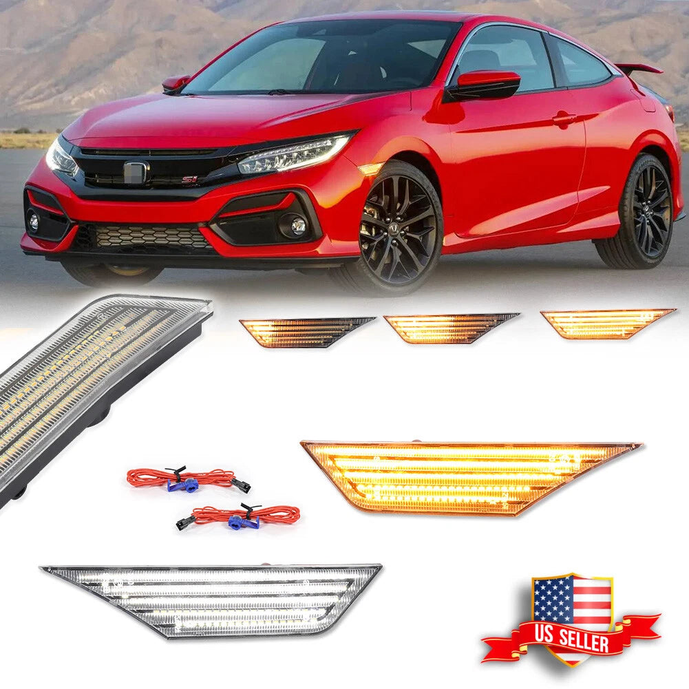 Clear Switchback Sequential Signal LED Side Marker Lights for Honda Civic (2016–2021)