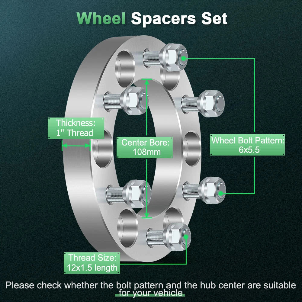 Set of 2 Wheel Spacers for Toyota Tacoma 4Runner  1" Thick 6x5.5