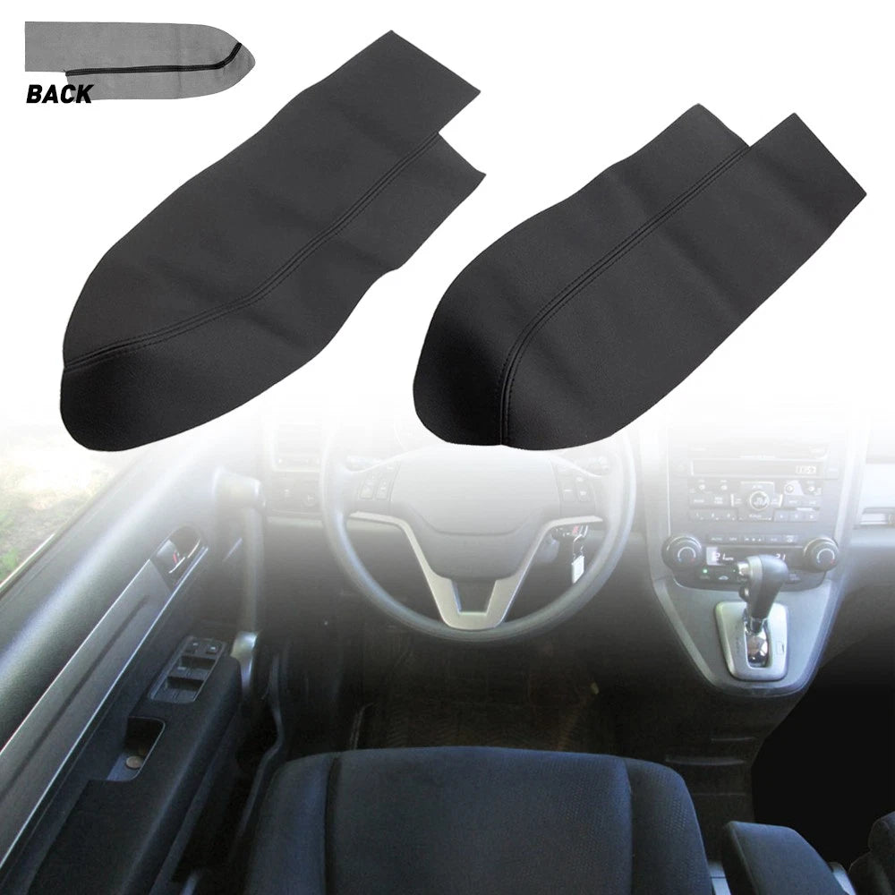 2X Front Door Panel Armrest Cover for Honda CR-V (2007–2012) Black Leather EV