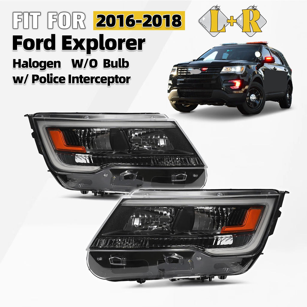 Set of 2 Halogen Headlights for Ford Explorer (2016–2018) w/ Police Interceptor