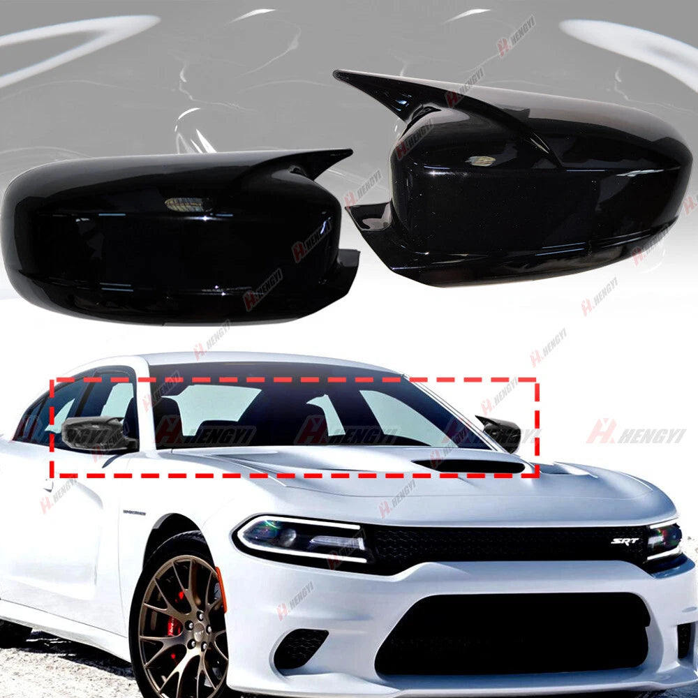Gloss Black Horn Side Mirror Cap Cover for Dodge Charger 200 300 (2011–2018)