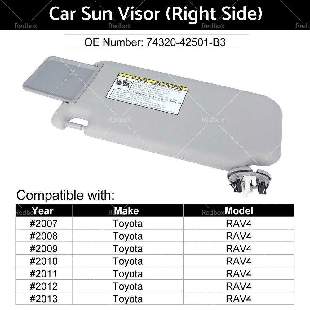Sunshade Visor for Toyota RAV4 (2006–2018) Right Drive Side