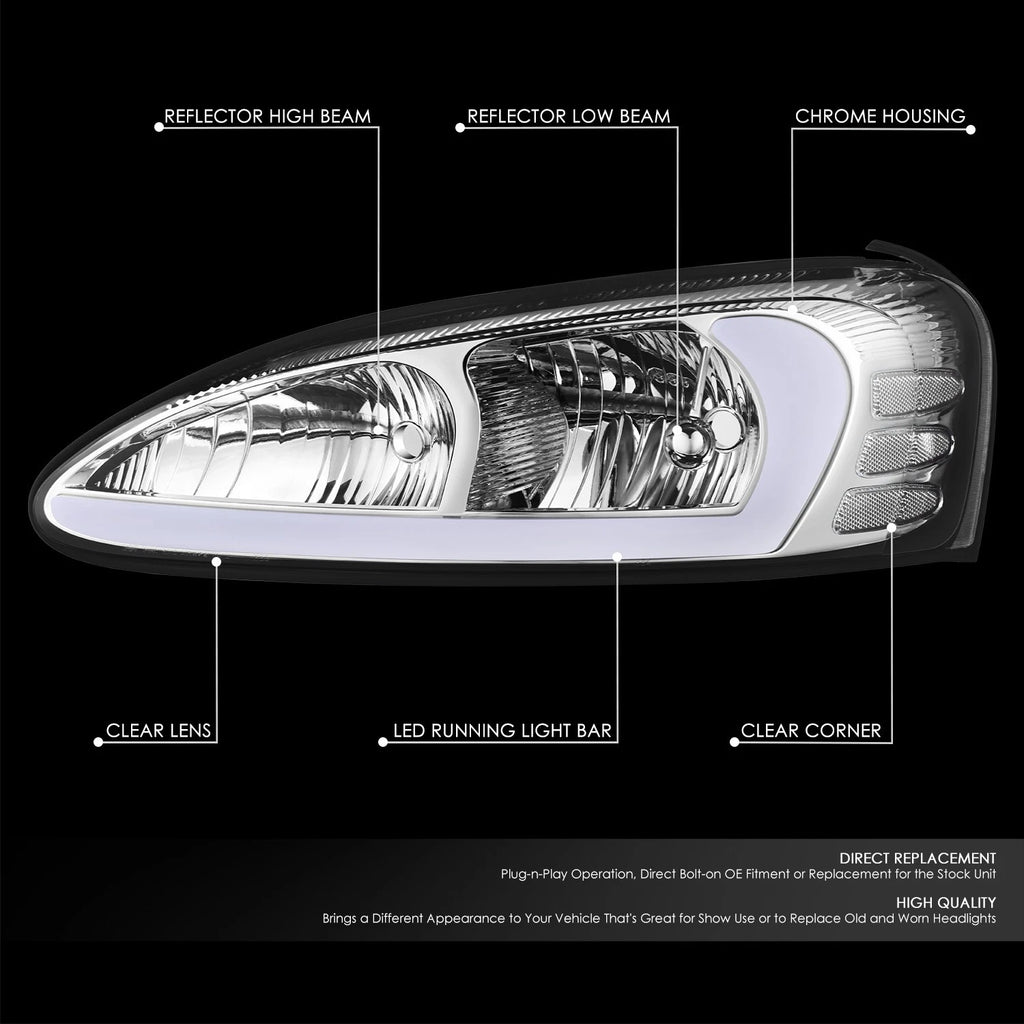 Chrome Housing Clear Lens 3D LED DRL Headlights for Pontiac Grand Prix (2004–2008)