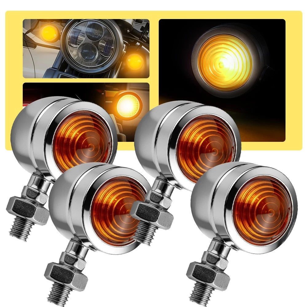 Set of 4 Chrome Motorcycle Turn Signal Mini Bullet Blinker Lights for Universal (12V)