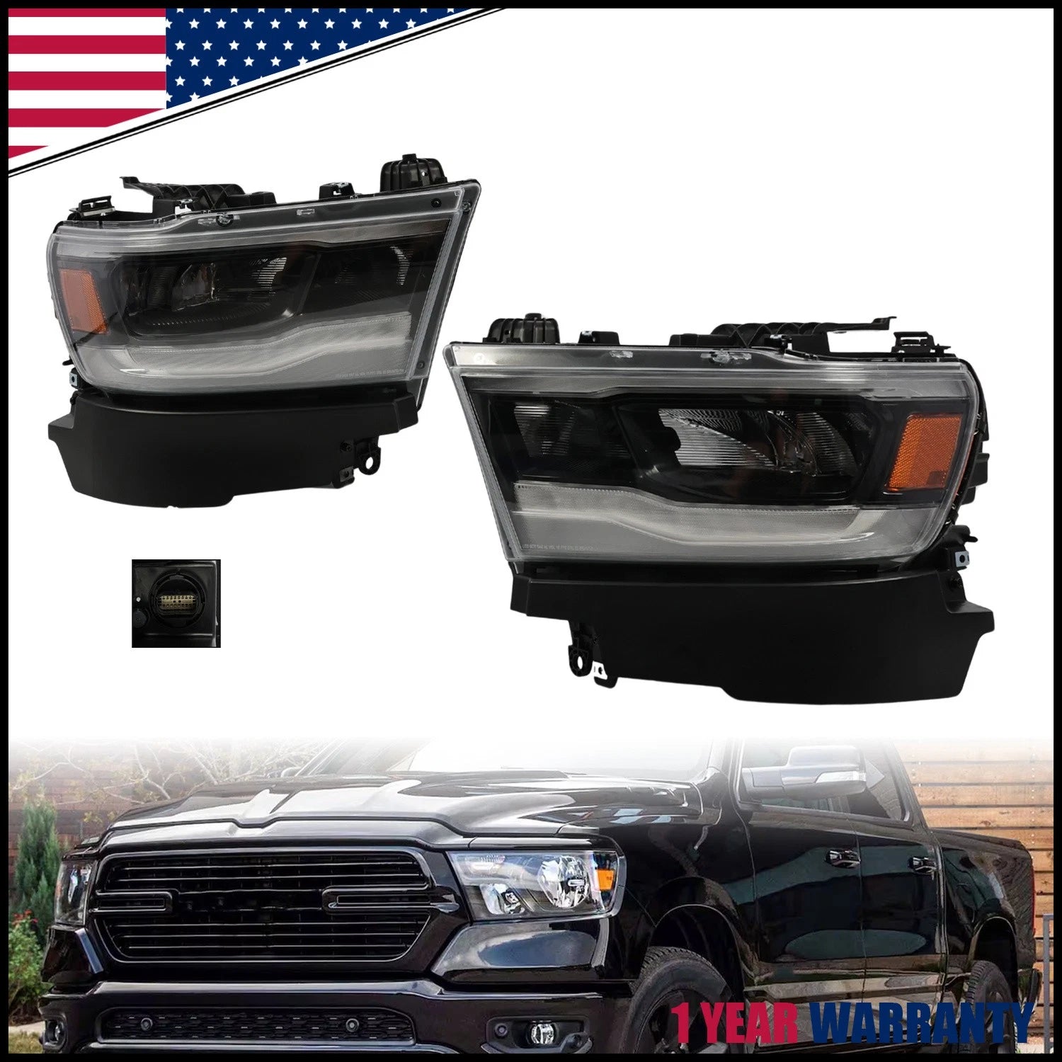LED Headlights Pair for Dodge RAM 1500 (2019–2023)