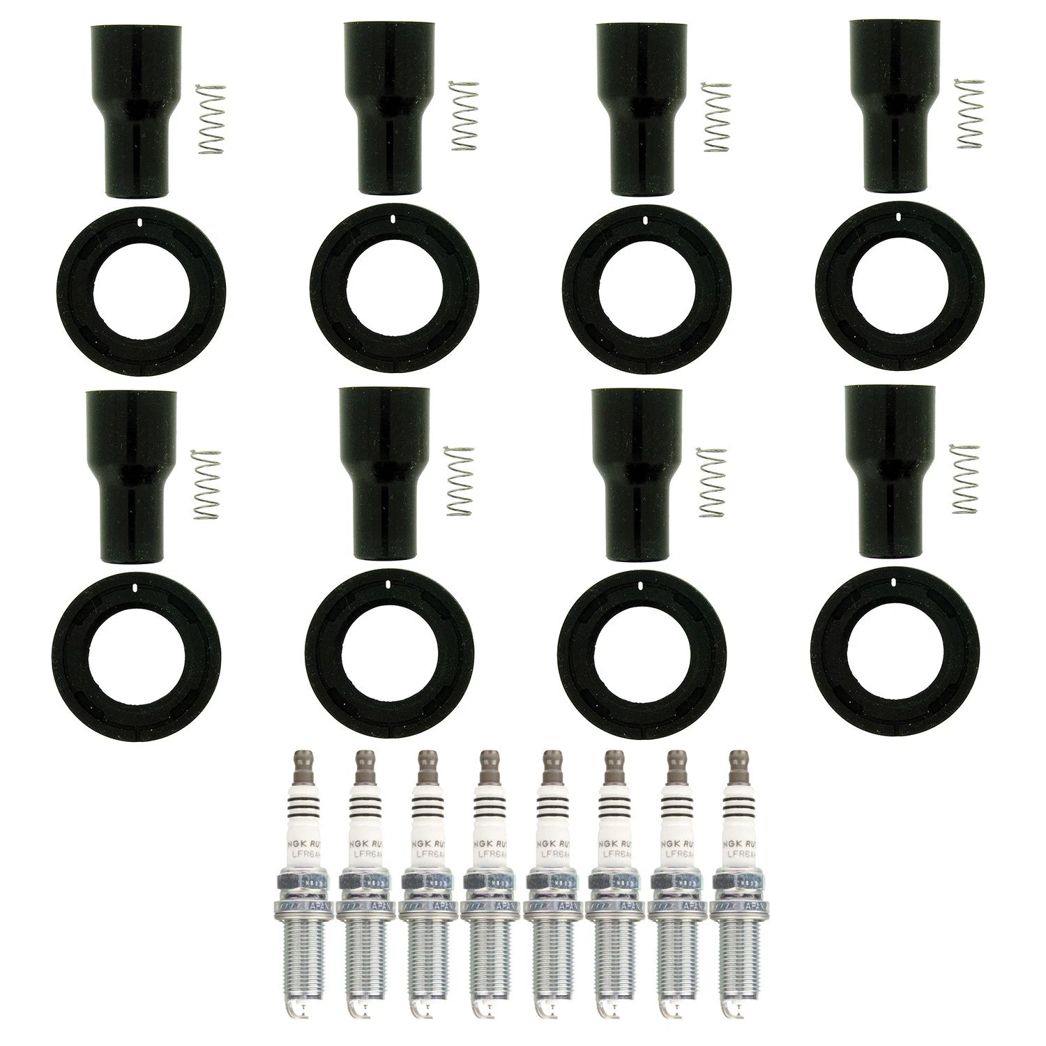 Set of 8 NGK Ruthenium HX Spark Plugs & Coil Boots for Lexus GX460 IS F LS600h (2010–2021)