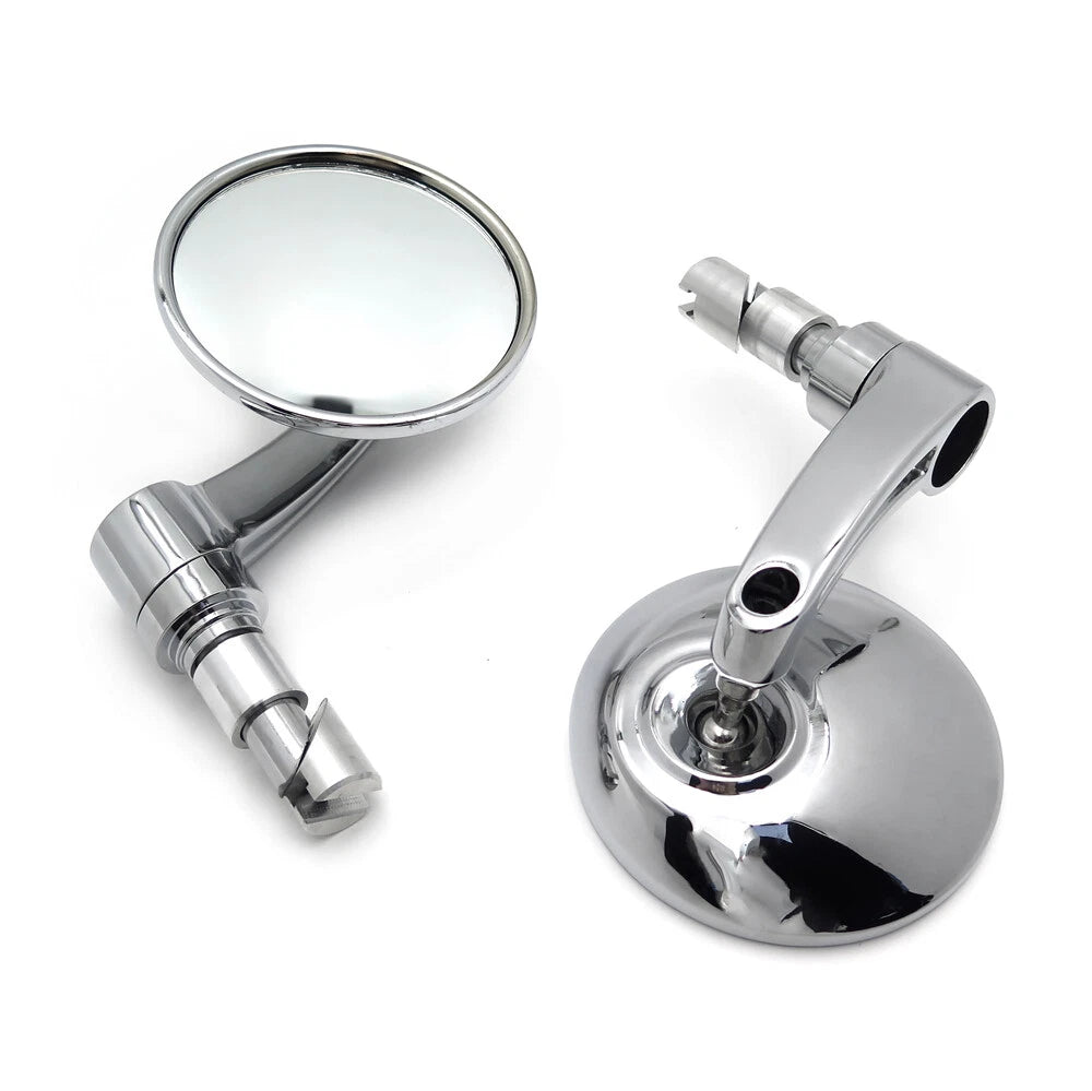 Pair of Chrome 22mm 25mm Round Handlebar End Mirrors for Honda Yamaha Suzuki