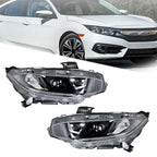 Projector Headlight Lamps Set for Honda Civic (2016–2021) Black